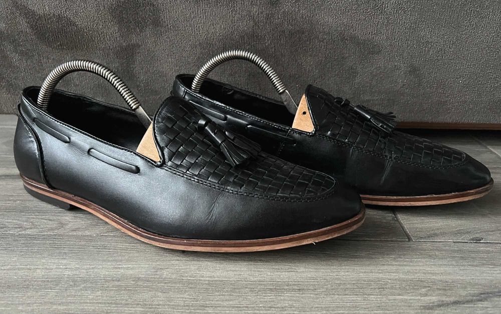 ASOS 44 Шкіряні Тассел Лофери кісточками мокасини чорні чоловічі туфлі