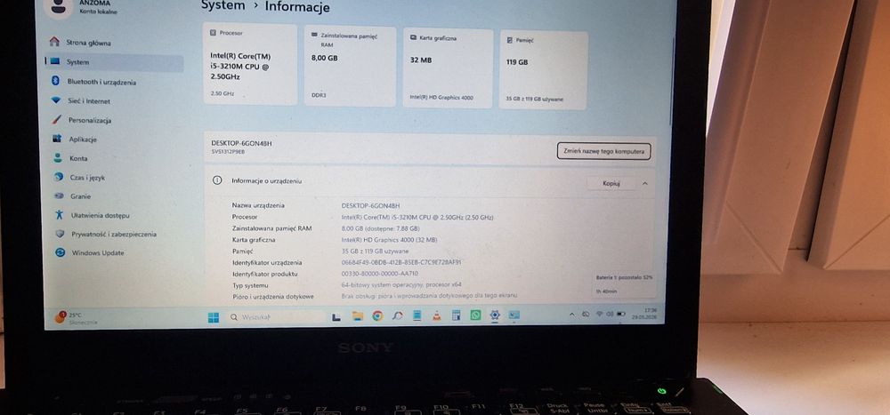 laptop Sony Vaio SVS13E1EM i3 ssd