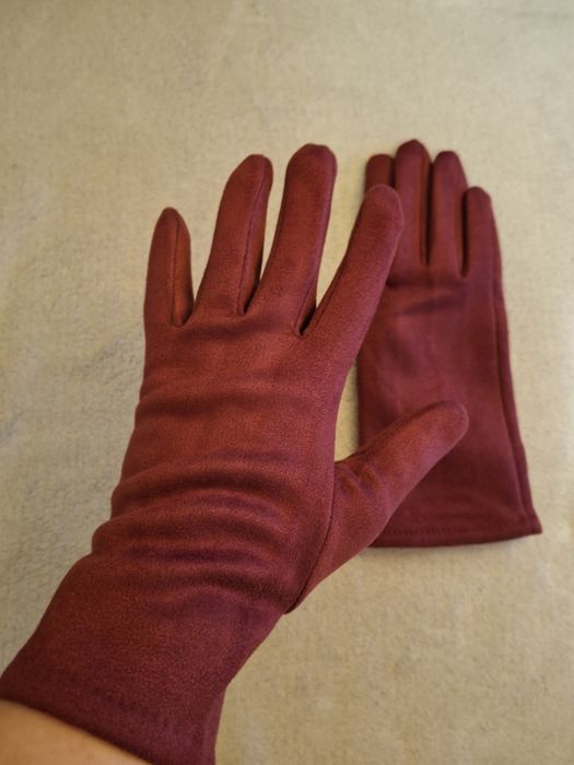 Damskie bordowe rękawiczki