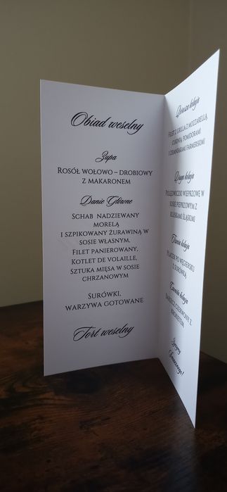 Menu weselne stojące