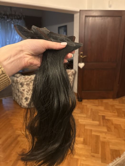 Włosy naturalne europejskie kolor bardzo ciemny brąz 89g 40cm