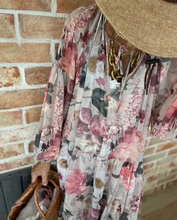 Piękna dluga maxi oversize boho szyfonowa sukienka w kwiaty 44