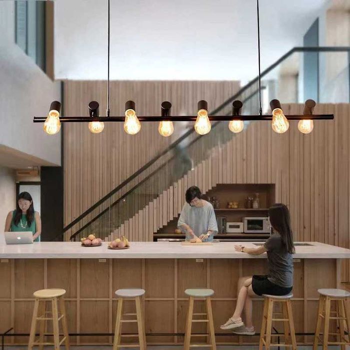 Nowoczesny Żyrandol Liniowy Loft 10xE27 Czarny Lampa Nad Stół Wyspę