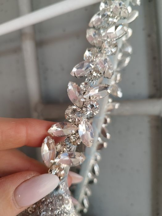 Suknia syrenka Glamour, srebrna cekinowa błyszcząca. L/XL piękna!