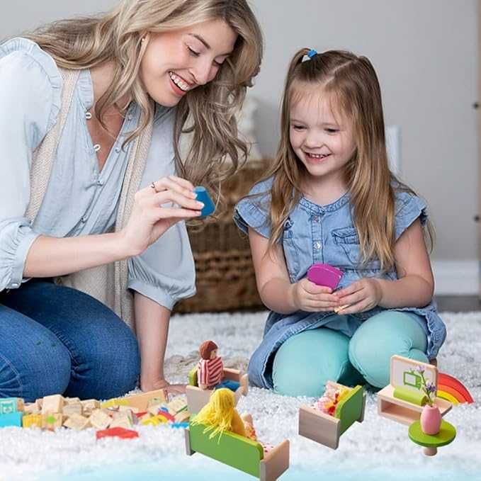 Drewniane akcesoria dla lalek meble do salonu