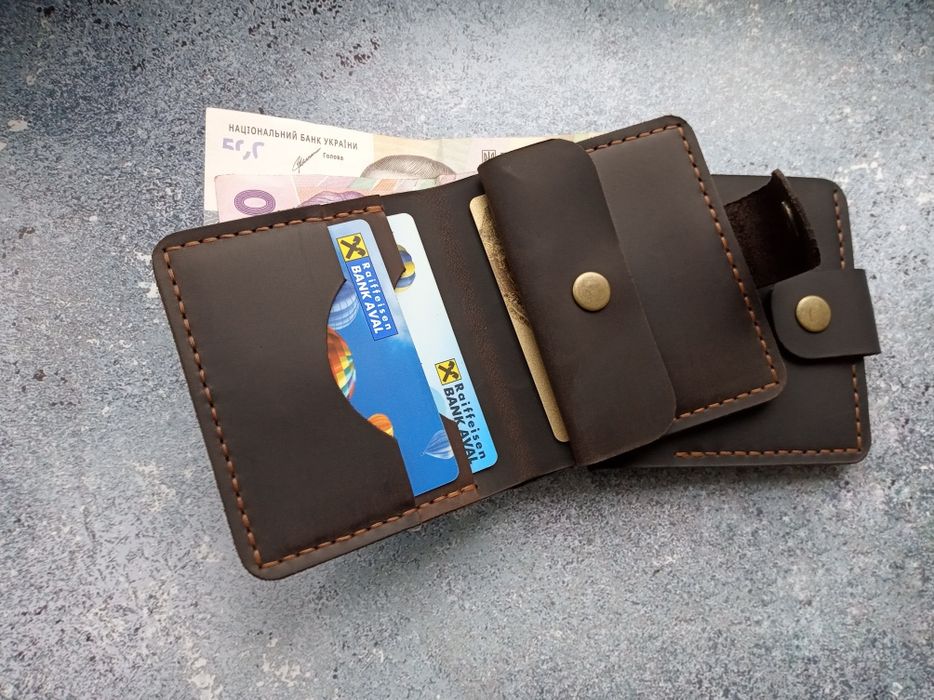Шкіряний гаманець портмоне кожаный бумажник кошелек зажим біфолд акція