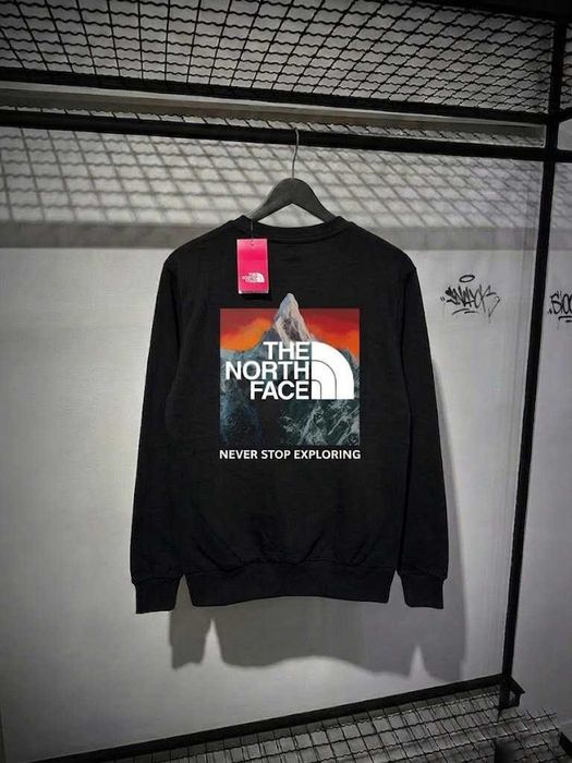 Черный Свитшот THE NORTH FACE OrangeBox // Толстовка Чорна TNF Оранжевые Горы
