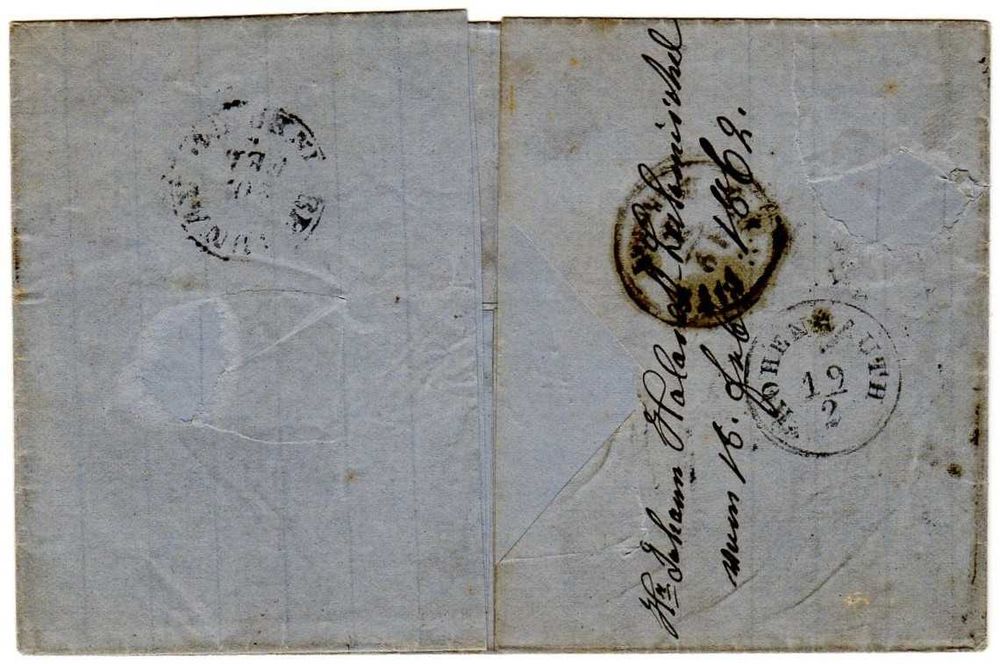 RARA Carta de 1862 com Selo Postal da Áustria de 5 Kreuzer