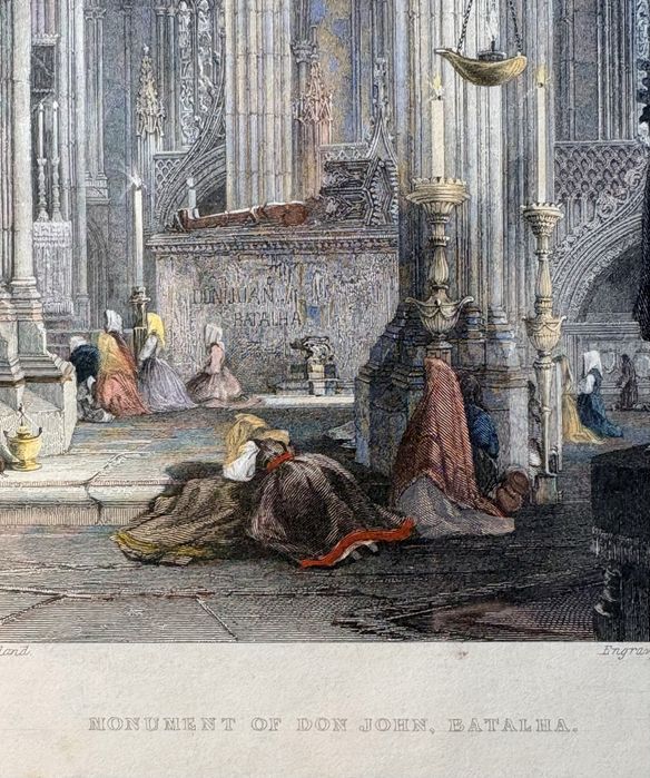 Antiga gravura “monumento de D. João na Batalha-pintura de J. Holland