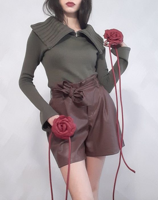Vintage sweter z rozpinanym kołnierzem khaki jumper with zipped collar
