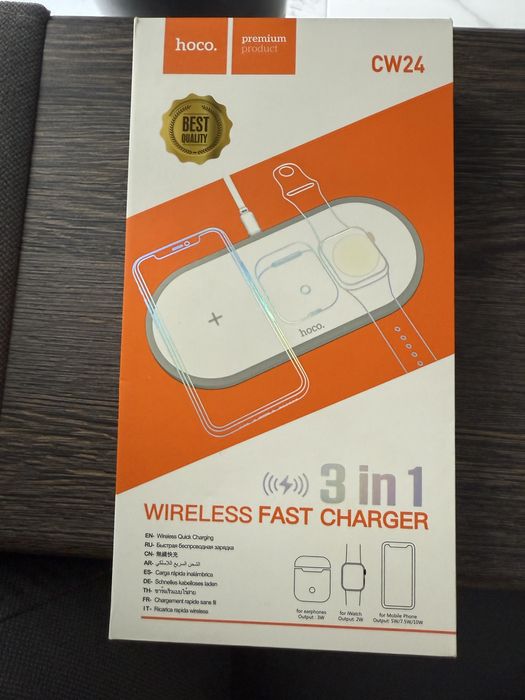 Беспровідний зарядний пристрій 3-в-1 Qi HOCO CW24 15W White