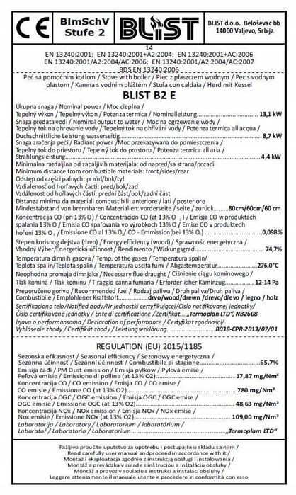 Piecyk kominkowy z płaszczem wodnym 14kW BLIST B2E kominek nowy