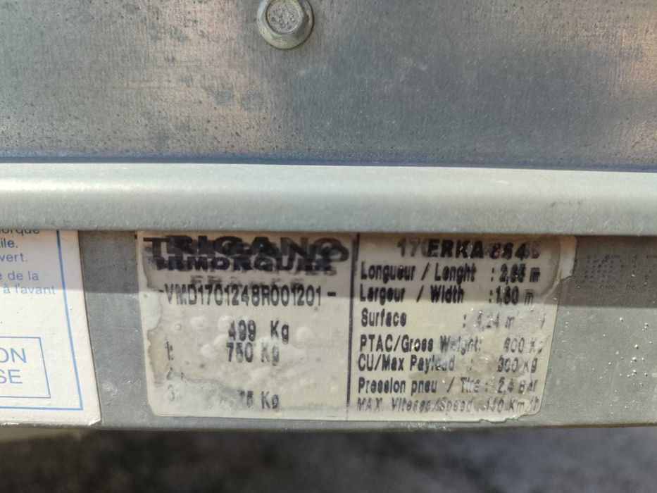 Atrelado 750kg, ERKA galvanizado – 2,08 × 1,60 m