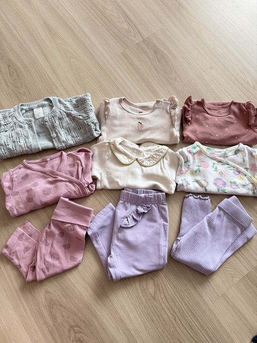 Paczka ubrań dla dziewczynki 68 H&M Coccodrillo body, sweterek, spodnie legginsy