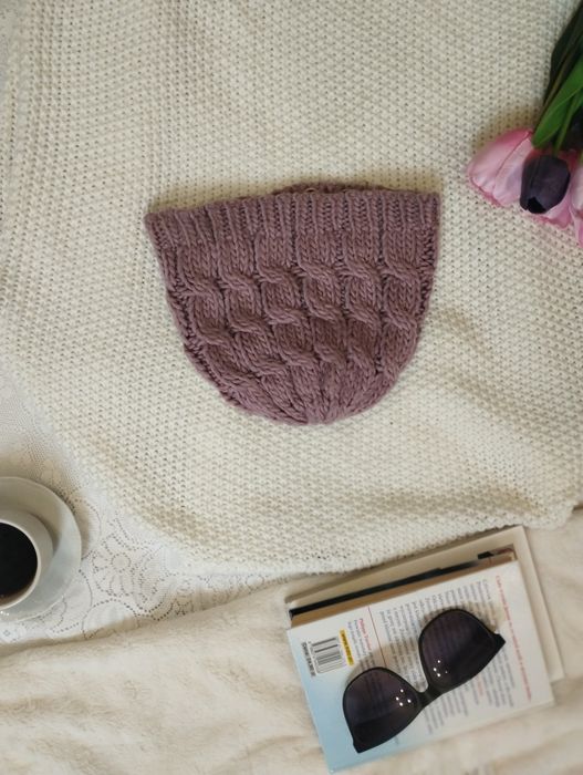 DAMSKA czapka ZIMOWA pleciona – blady RÓŻ