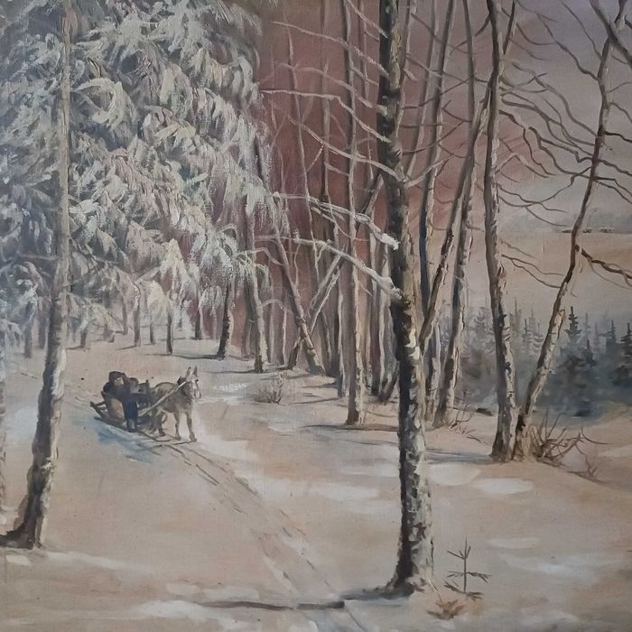 Obraz olejny na płótnie, pejzaż zimowy