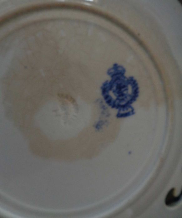 Prato para bolo, decoração azul com dourados, "Massarellos