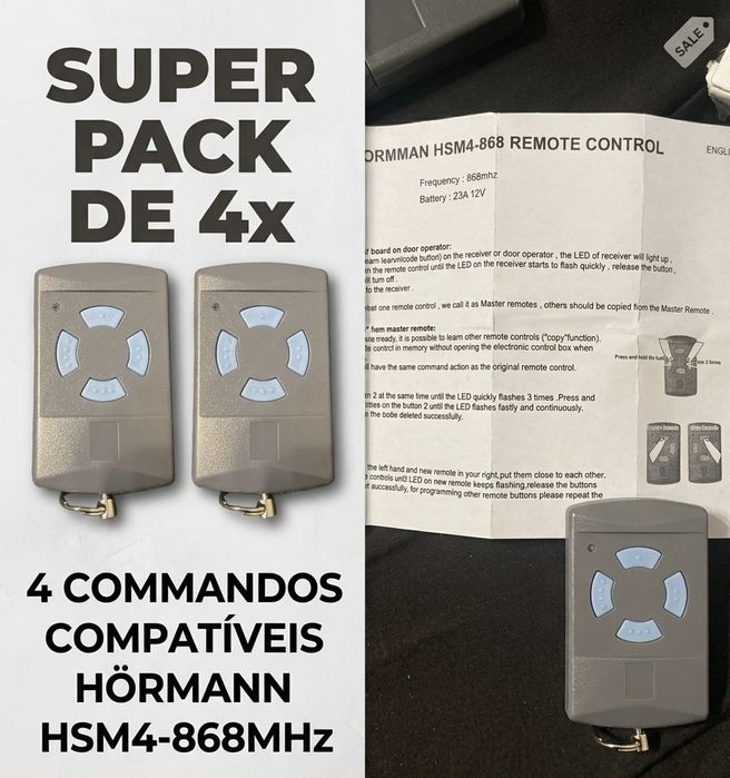 4 Comandos Garagem Compatíveis Hörmann HSM4-868MHz (Novos)