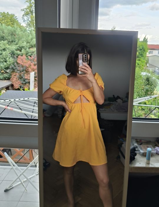 Żółta sukienka hiszpanka butteryellow dress ruffle M