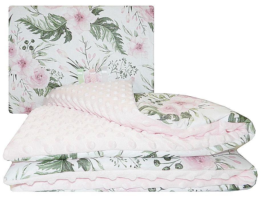 KOMPLET POŚCIELI minky Kocyk + Poduszka do wózka