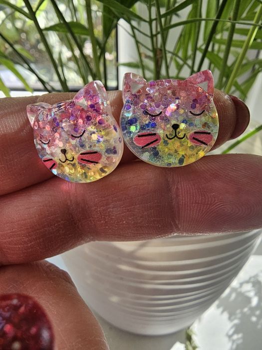 Klipsy dla dziewczynki brokatowe kotki handmade