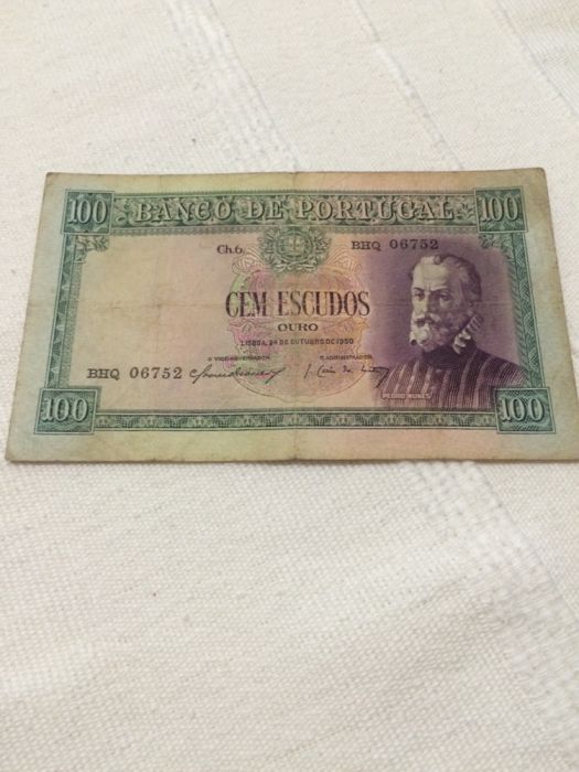 100 Escudos Banknote, 1950, Pedro Nunes