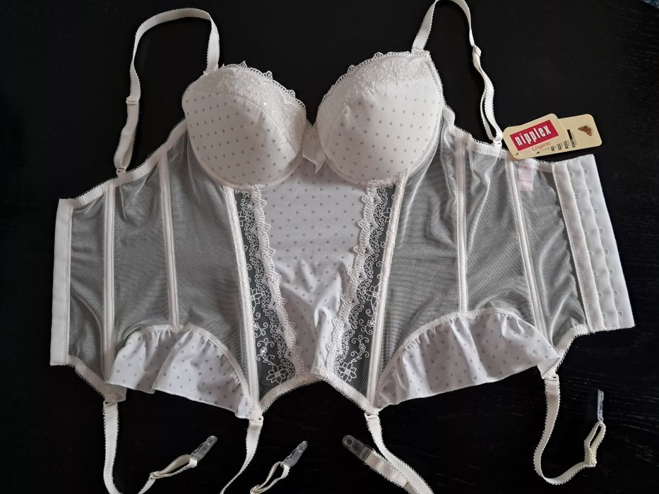 Gorset biały krem z holterami r.70C"Nipplex"nowy.