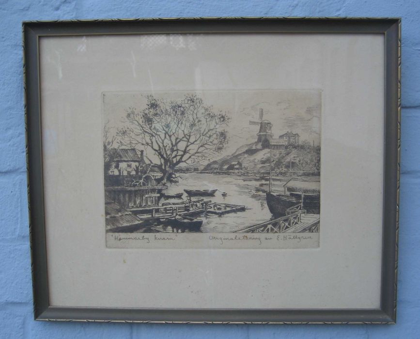 Litografia Ernst Hellgreen Hammarby Kvarn . Oryginal