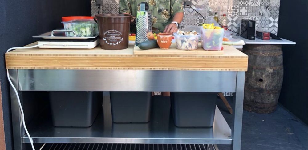 Bancada Inox com tampo em bambu e tapanhaki siemens