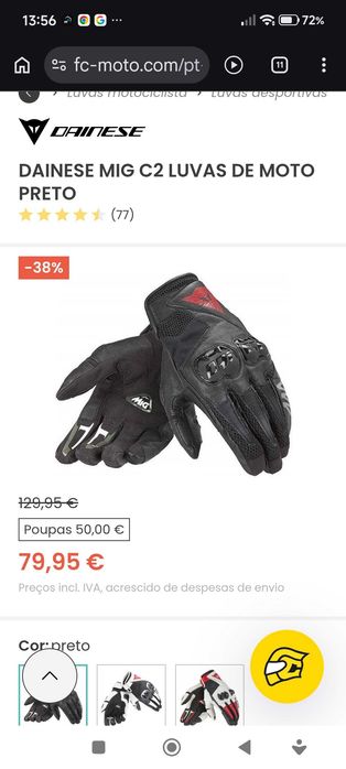 Luvas de mota Dainese MIG C2 – Pele – Pretas