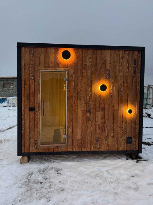 Модульна сауна з панорамним вікном. Сауна з пічкою на дровах.Сауна куб