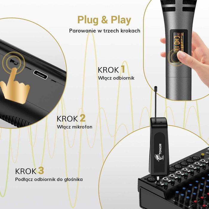 Tonor Tw320 Mikrofon Bezprzewodowy Uhf 2x Mic Karaoke Dj Wesela