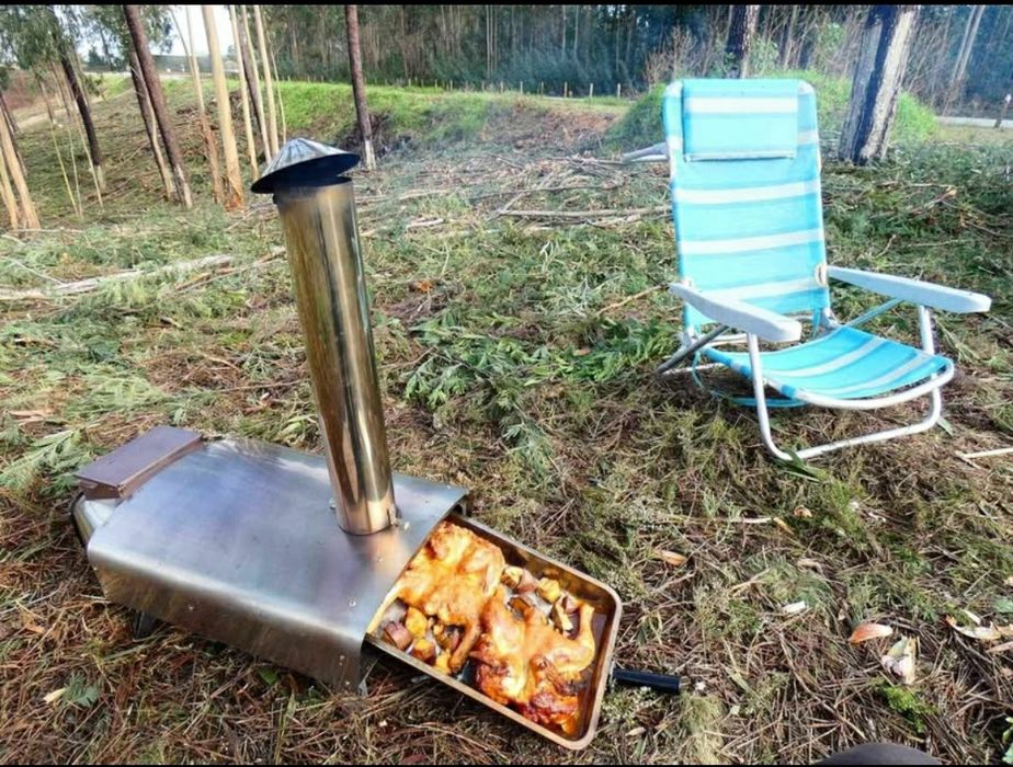Forno inox  campismo pão, pizza, frango, carne assada a lenha