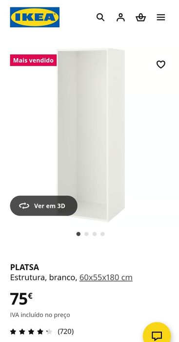 Roupeiro IKEA PLATSA c/2portas 60x57x221cm, em bom estado