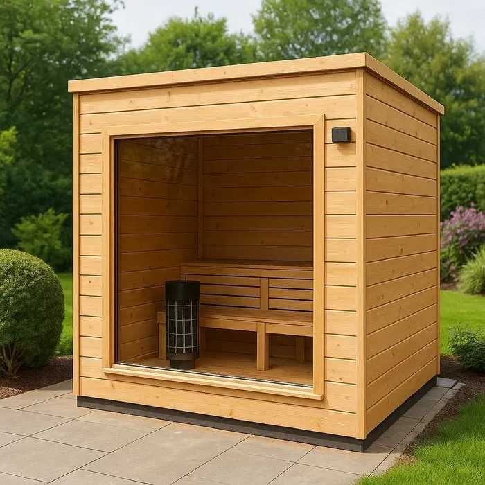 SAUNA ZEWNĘTRZNA OGRODOWA 2.5x3m Ocieplona + Piec + Witryna