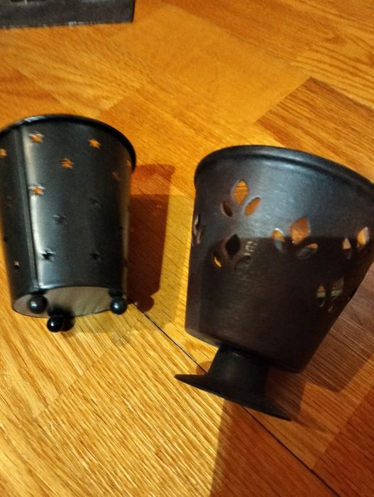 Świeczniki w stylu Kokopelli -2  hand made oraz 2 innego rodzaju.