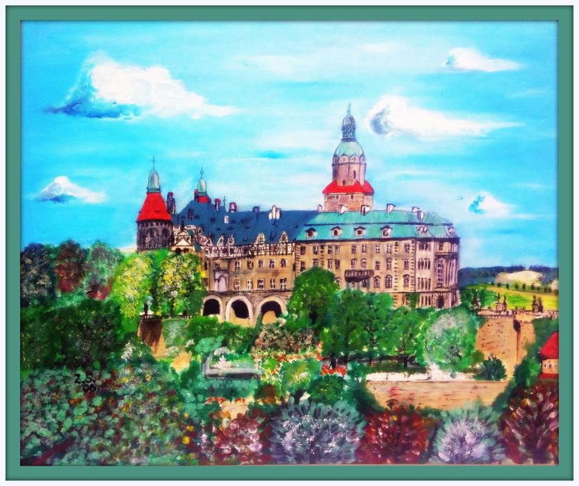 Zamek Książ obraz akryl 50 x 60cm oprawiony