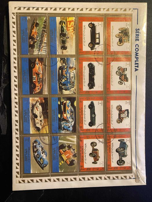 Folha completa de 16 selos - COLEÇÃO Carros