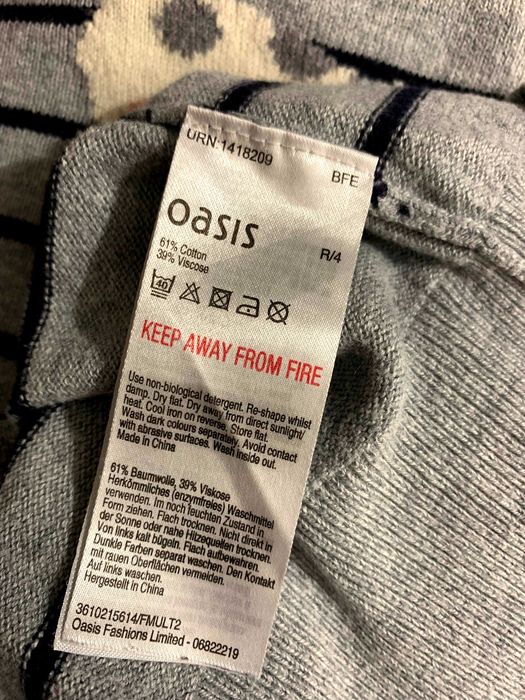 Oasis cienki sweter bluzka w paski kokarda M bawełna wiskoza szary