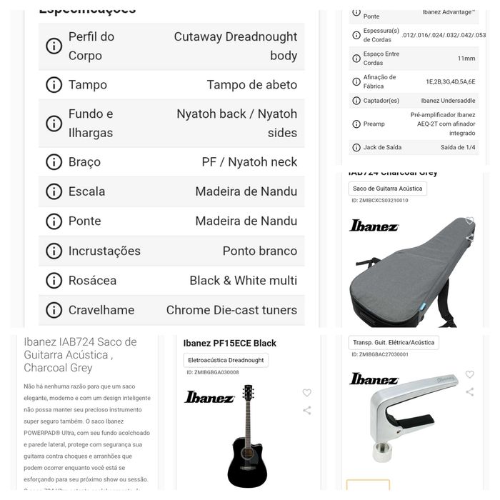 Ibanez Eletroacústica + Saco Ibanez Charcoal + Transpositor Ibanez