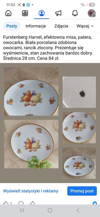Furstenberg Harvel, efektowna misa, patera, owocarka. Biała porcelana