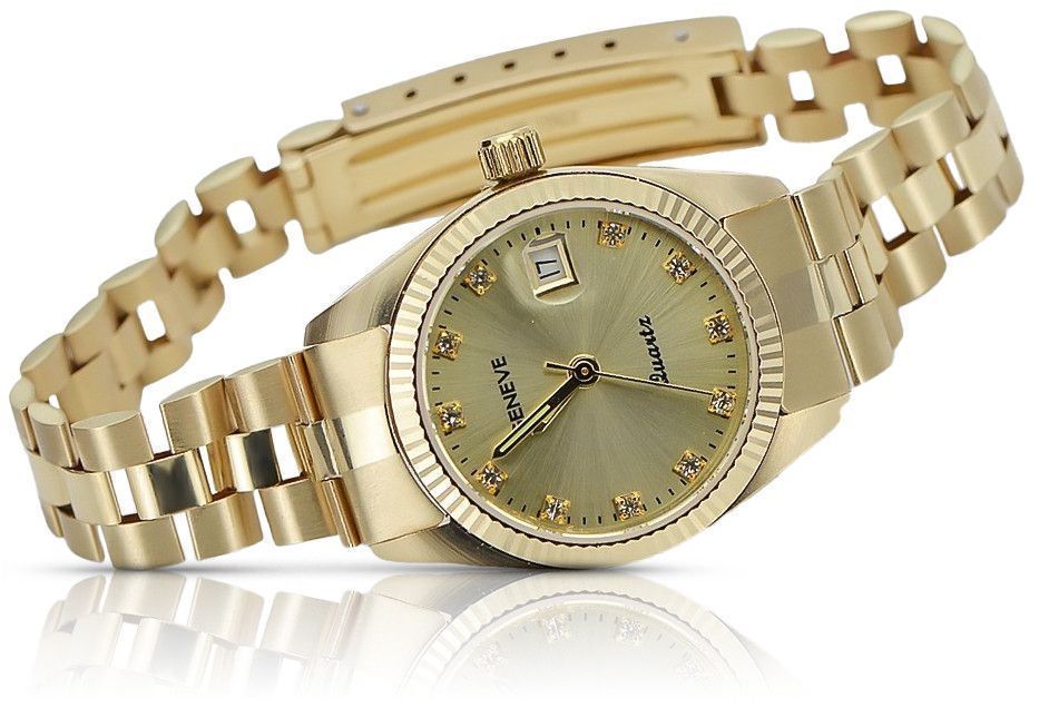 Złoty zegarek damski 14k 585 z bransoletą Geneve lw020ydyz&lbw009y K