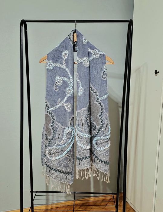 Ahujasons ozdobny szal z wełny merino cekiny koraliki 100% wełna m