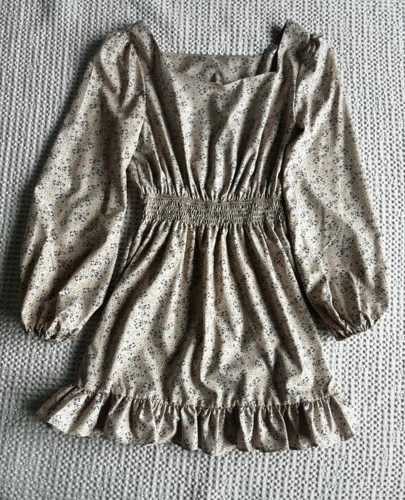 Sukienka nude boho kwiaty jesień s 36 modna