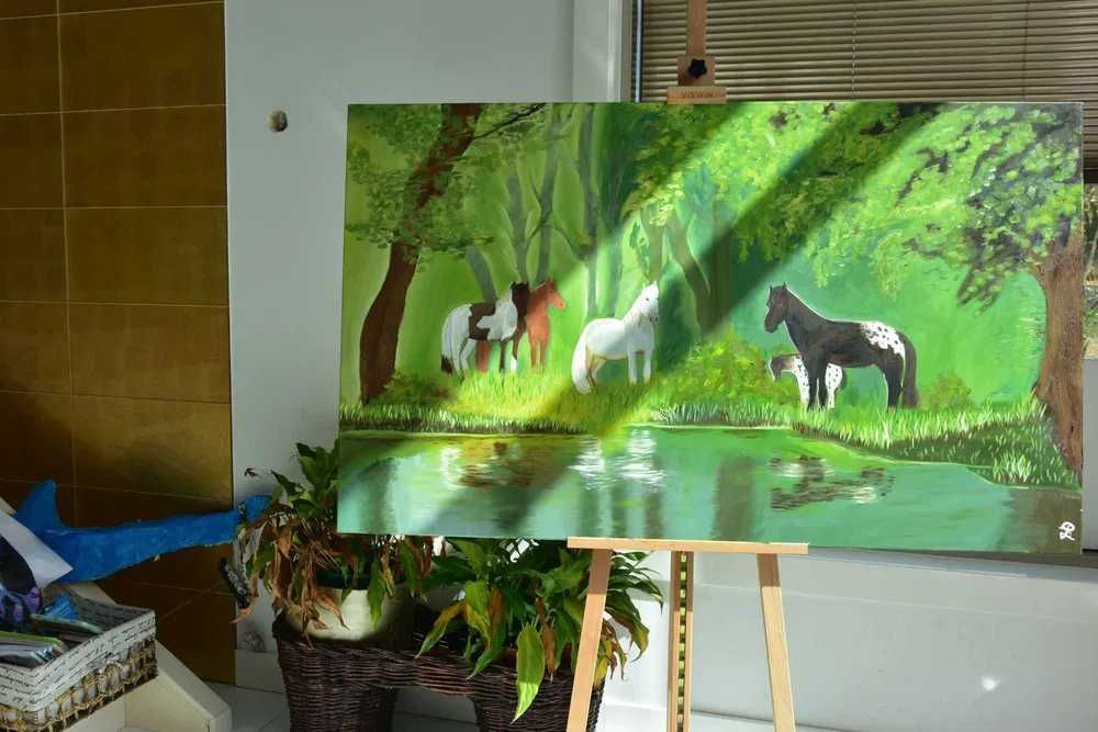 Quadro 1,5m - Pintura a Óleo Original "Quinta de Reprodução Equina"