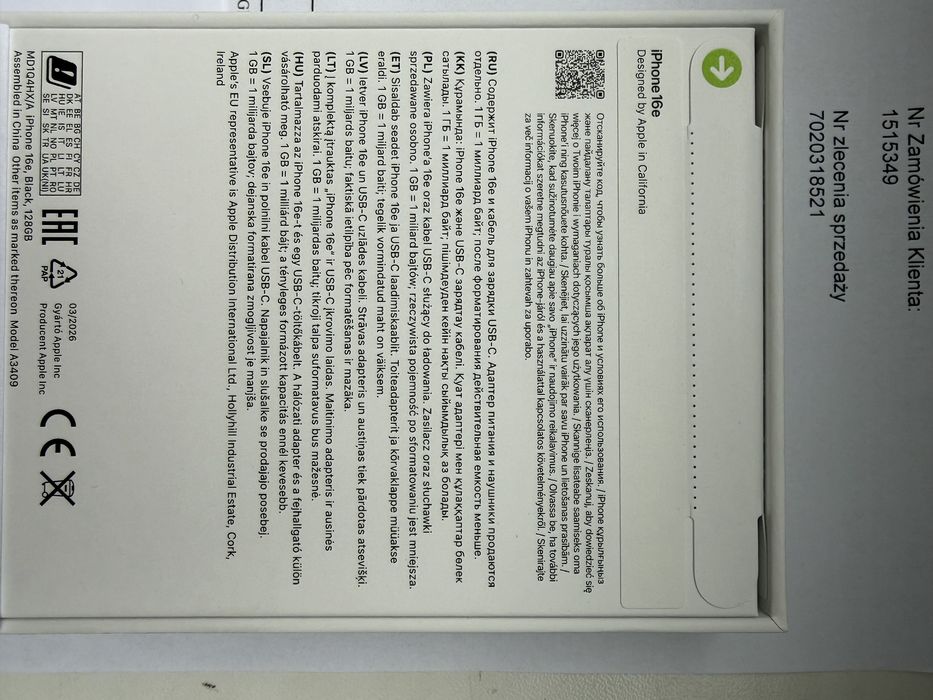 Nowy z plombami iphone 16e 128 GB czarny