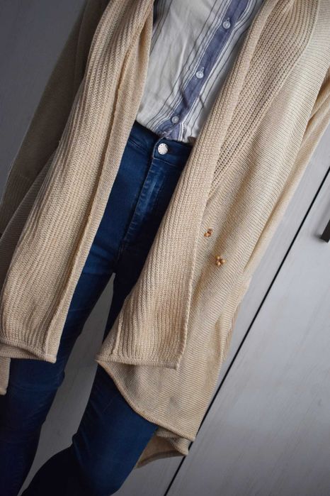 Sweter 38 M kardigan waterfall asymetryczny narzutka H&M dzianinowy