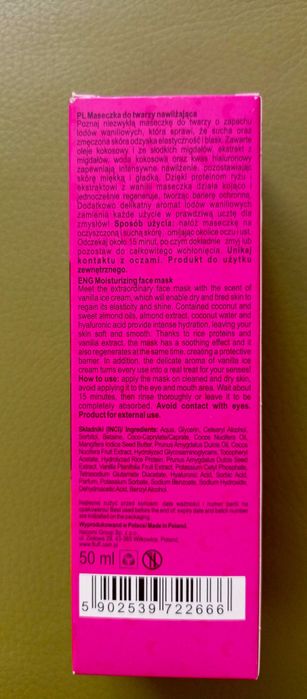 FLUFF Vanilla Ice Maseczka do twarzy ekstremalnie nawilżająca 50ml