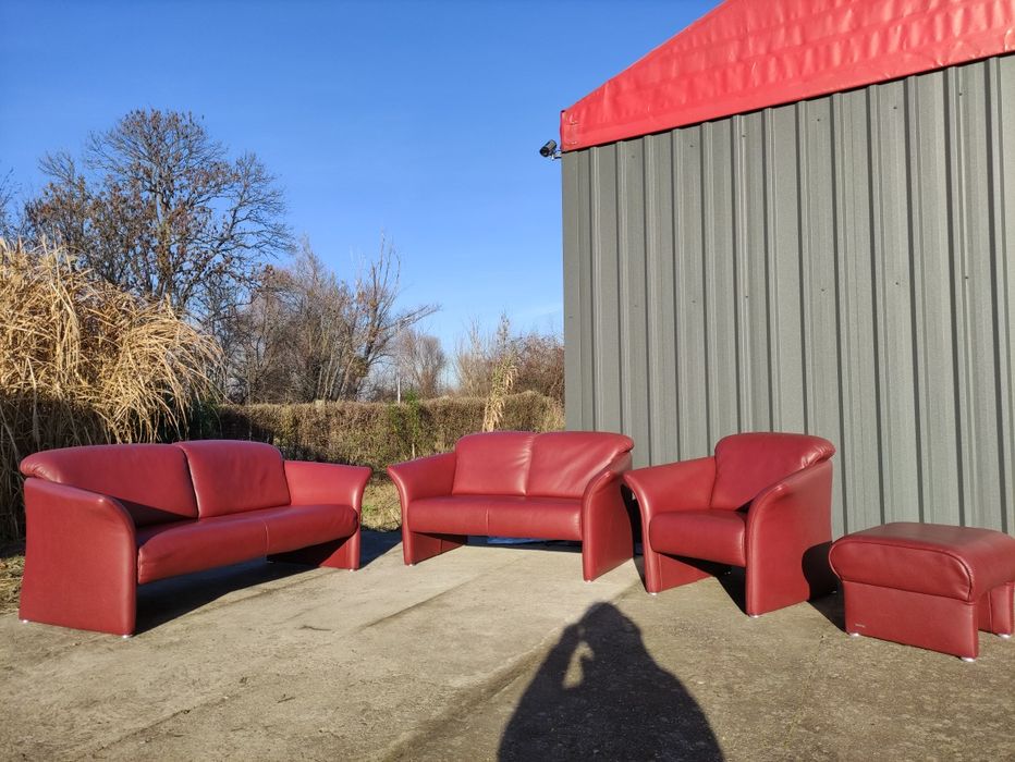 Sofa skórzana 3-osobowa+2-osobowa+fotel+pufa- skóra naturalna! Koinor