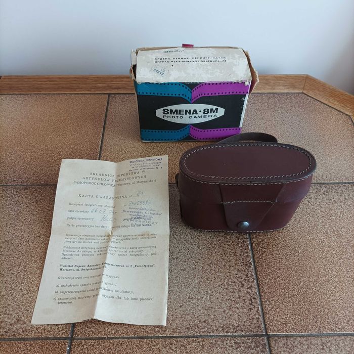 Pudełko pokrowiec karta gwarancyjna na aparat z PRL-u 1974rok.
